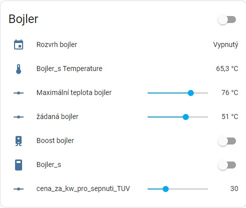 Spínání zásobníku TUV(bojleru), 1 senzor teploty, jedna spínaná zásuvka - ukázka programu